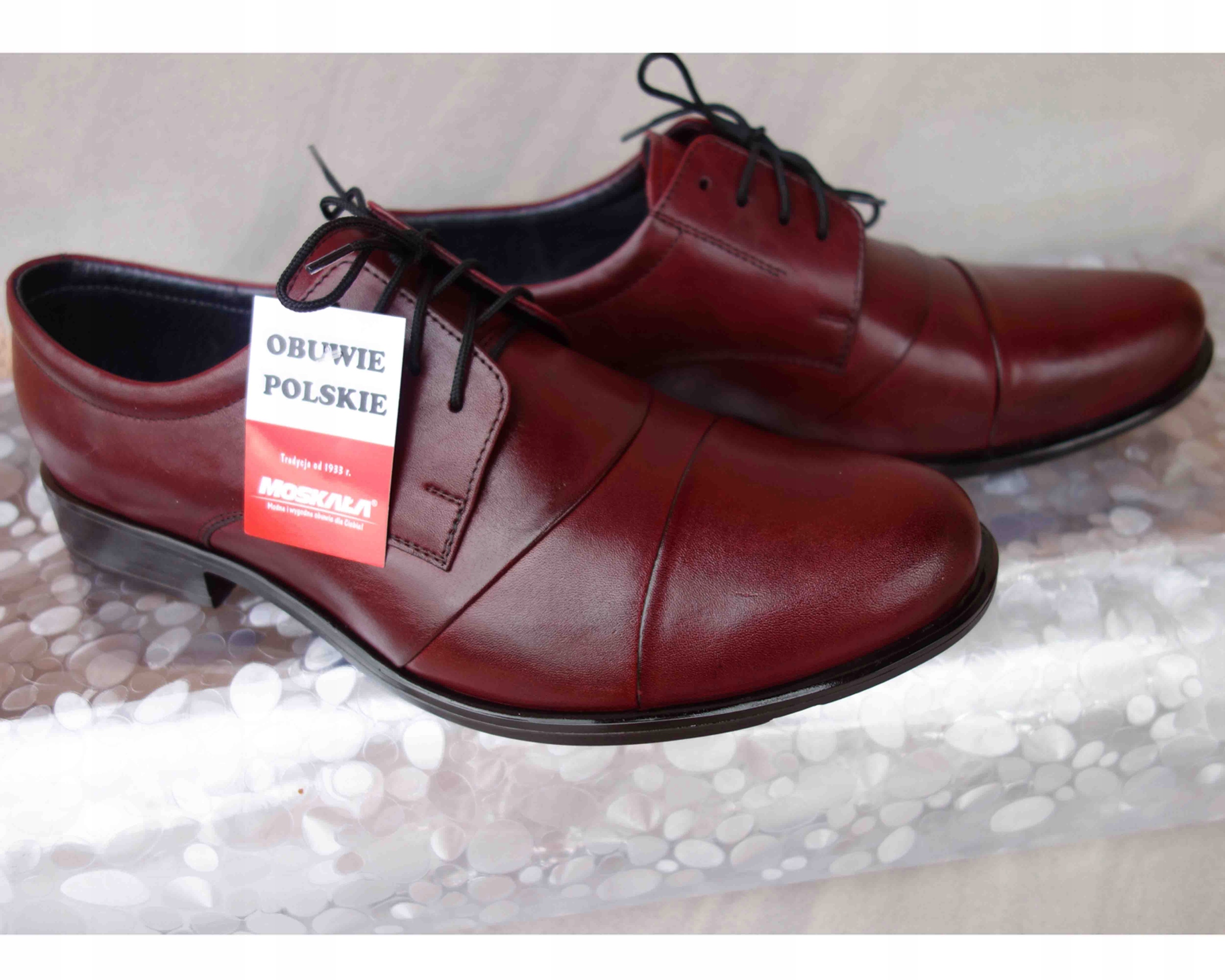 Skórzane BUTY MESKIE szerokie TĘGOSĆ H BORDO nr 44 Kolor czerwony