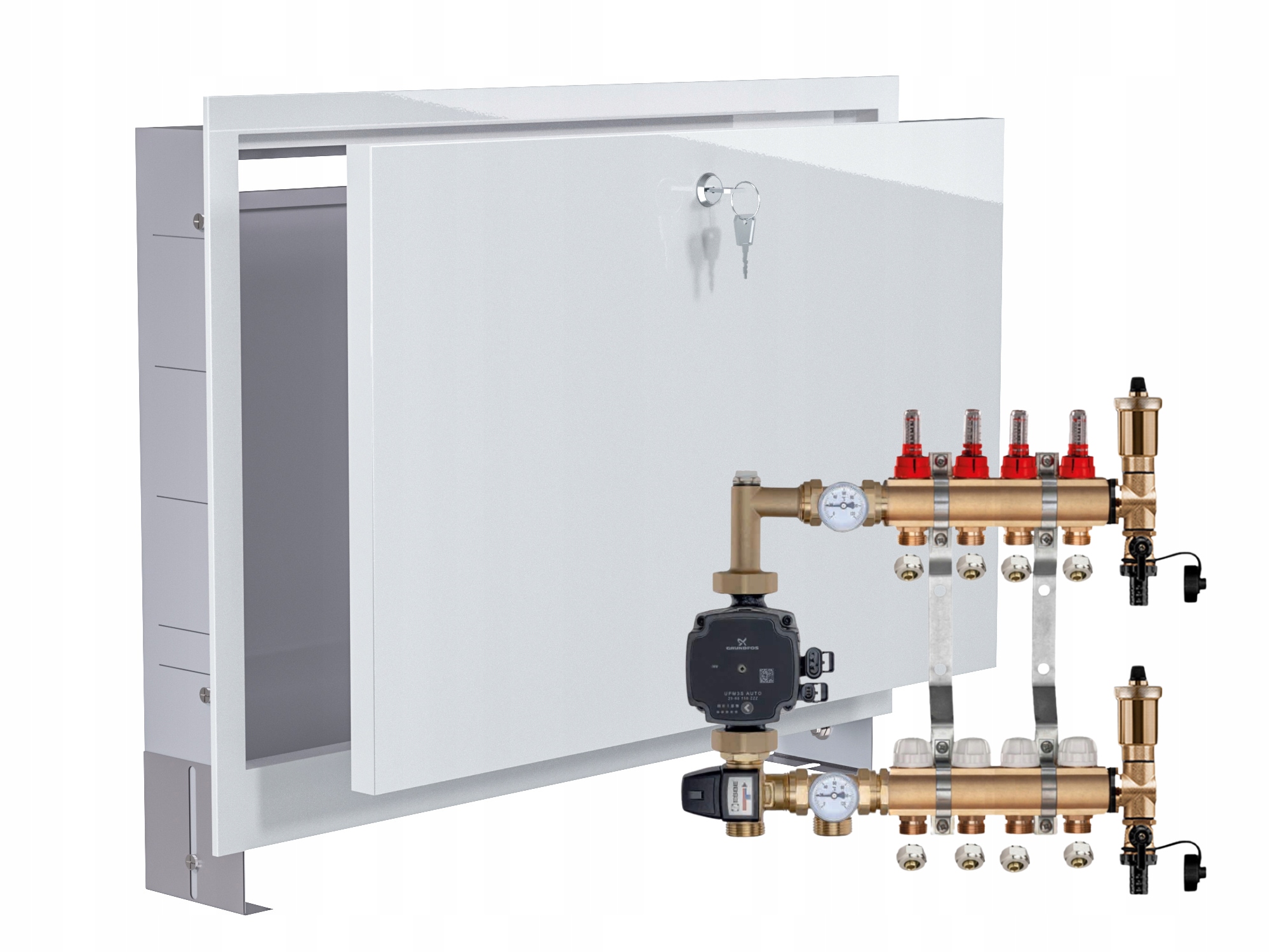 Mosazný Rozdělovač Podlahovky 4 S Čerpadlem Grundfos+podomítková Skříňka+pex
