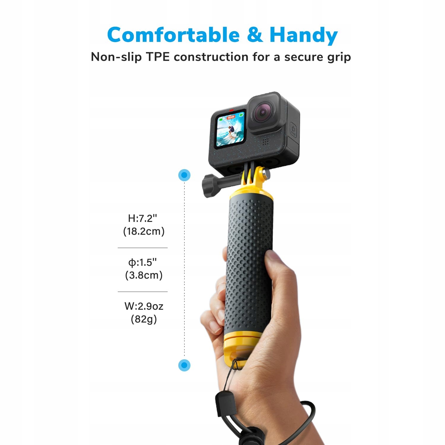 SAMETOP Uchwyt Pływający Do Kamer GoPro Hero DJI Osmo Action Żółty — miniatura 3