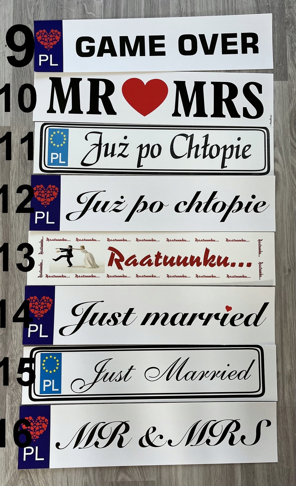 Tablice ozdobne weselne rożne wzory ślubne do auta Cechy dodatkowe brak