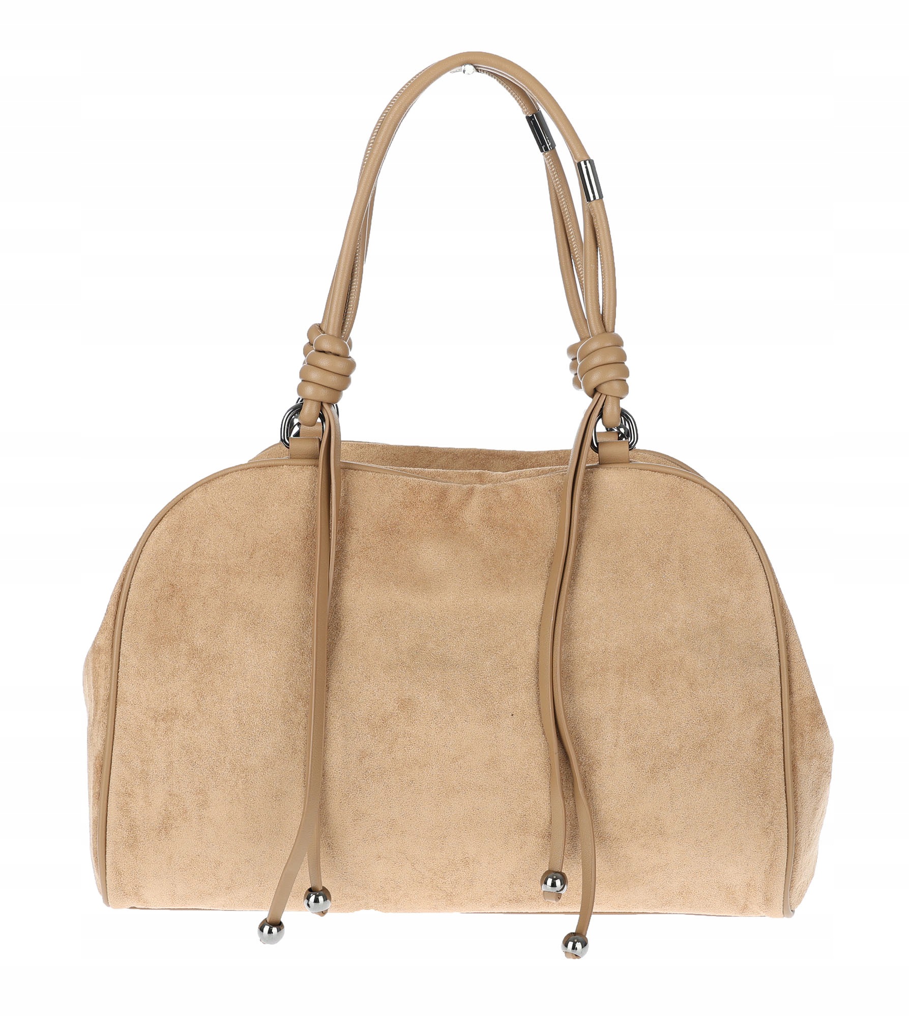 Dámská shopper kabelka prostorná, módní semišová taška kufřík D715 Béžová