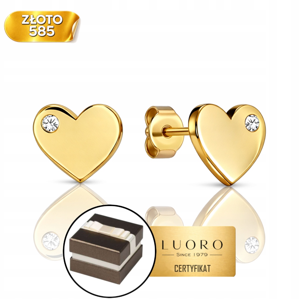 Náušnice Zlaté 585 14K Srdce Se Zirkonem 6 MM Elegantní Tyčinka