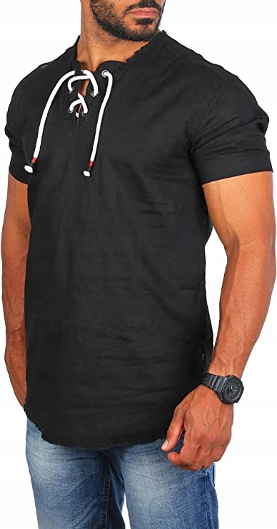 Prodyšná Lněná Košile Na Léto, Černá XXL