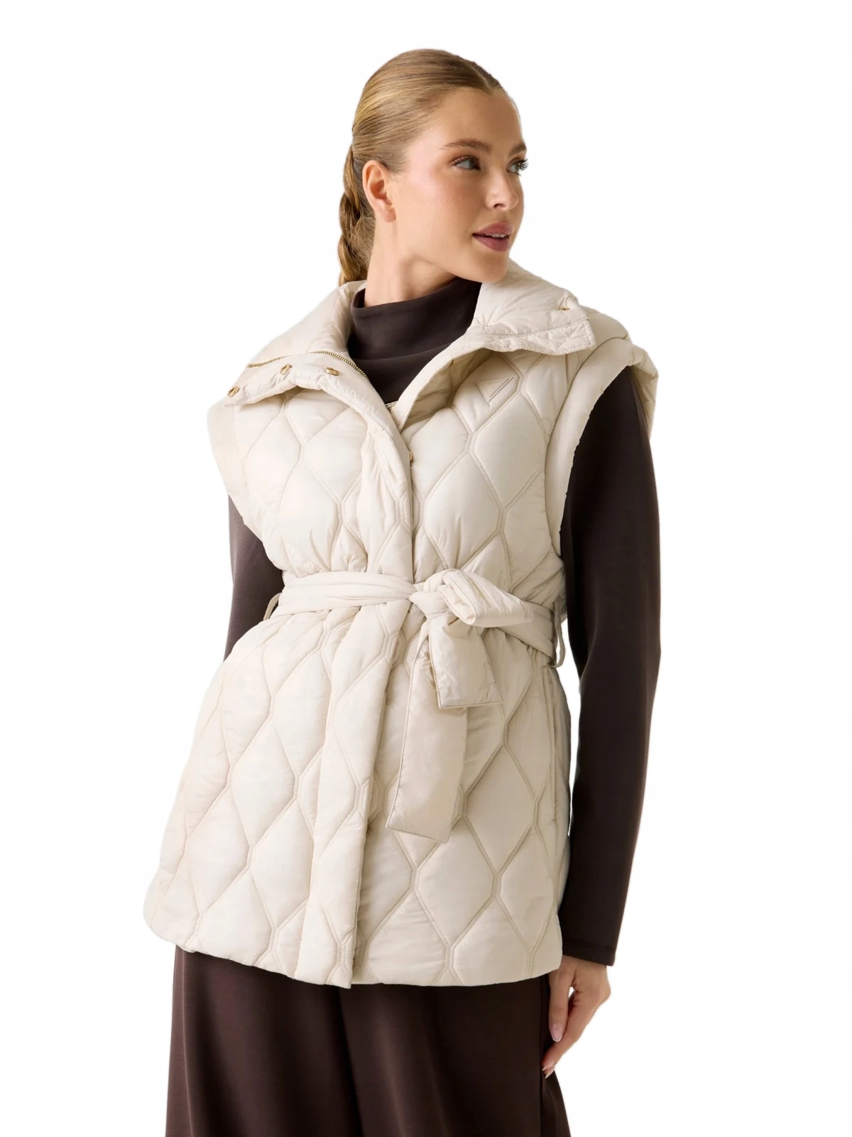 Dámská Prošívaná Zateplená Péřová Vesta Béžová Vesta Guess S
