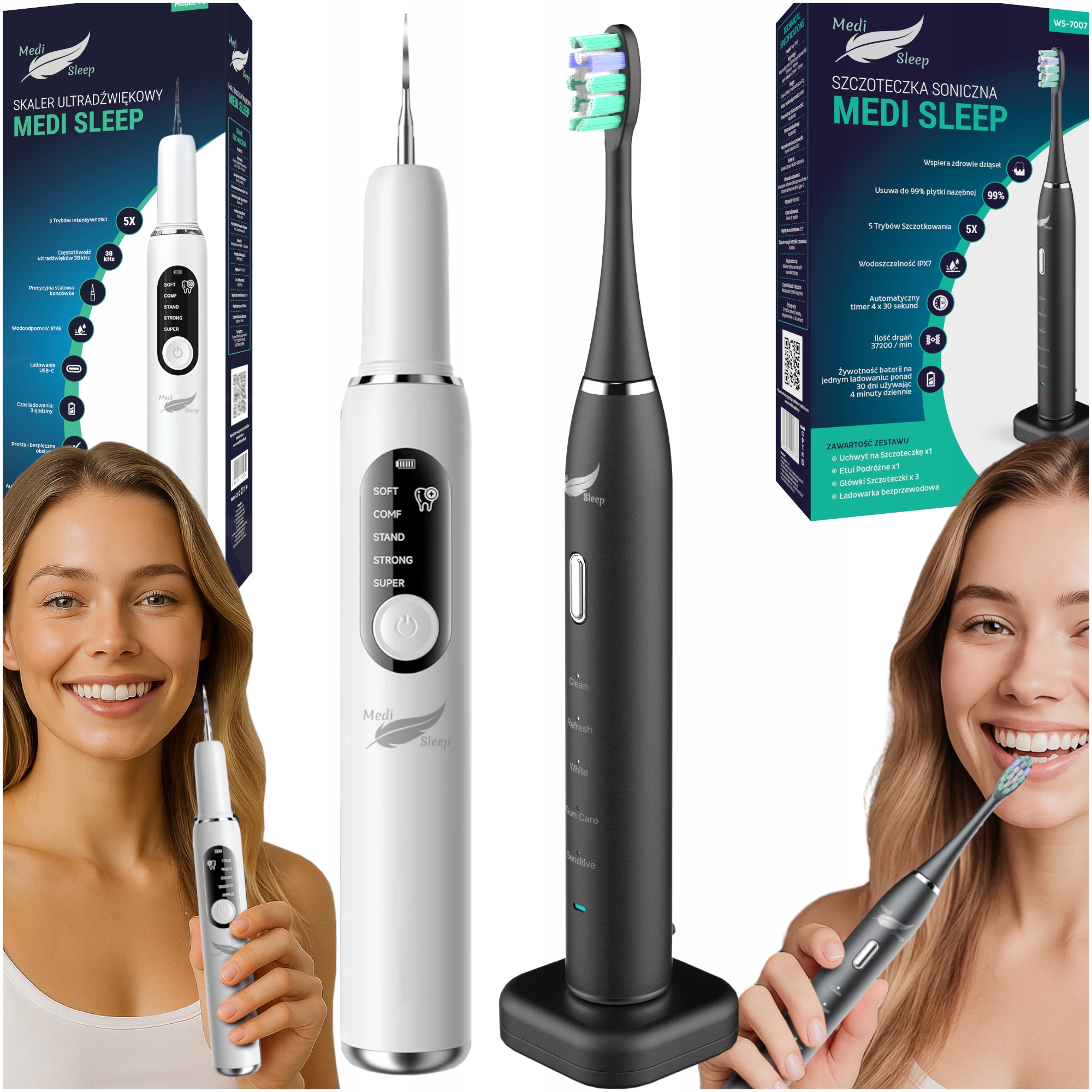 Szczoteczka Soniczna Do Zębów 37 Tys Drgań, Skaler Ultradzwiękowy 5 Trybów