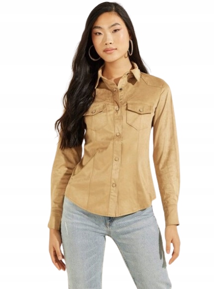 Guess Dámská Semišová Béžová Halenka S Knoflíky A Kapsami Xs Gmc