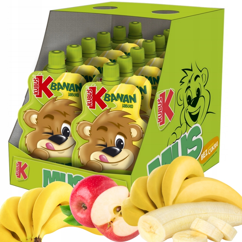 KUBUŚ Mus 100% BANAN Jabłko Bez Cukru 12 x 100 g