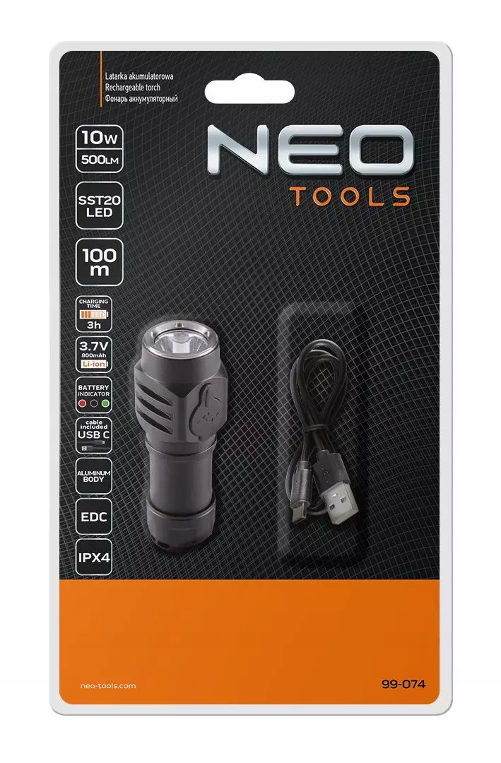 NEO Перезаряжаемый фонарик USB C 500LM SST20 LED