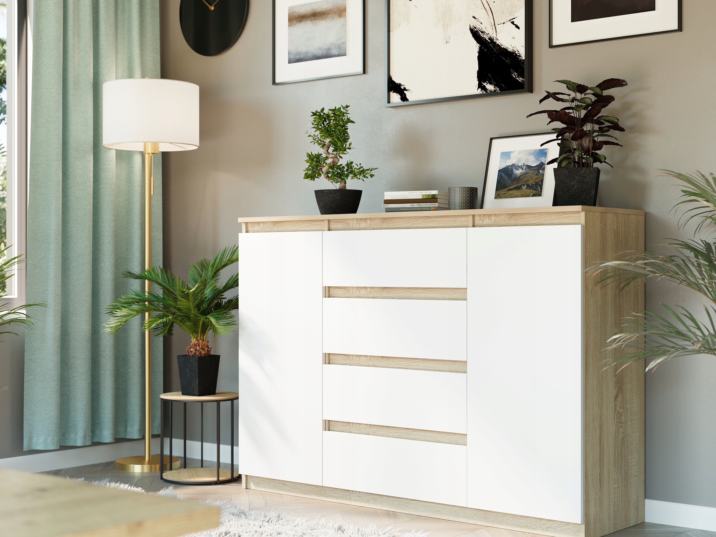 KOMODA 140 SZAFKA 4 SZUFLADY 2 PÓŁKI Sonoma MIX