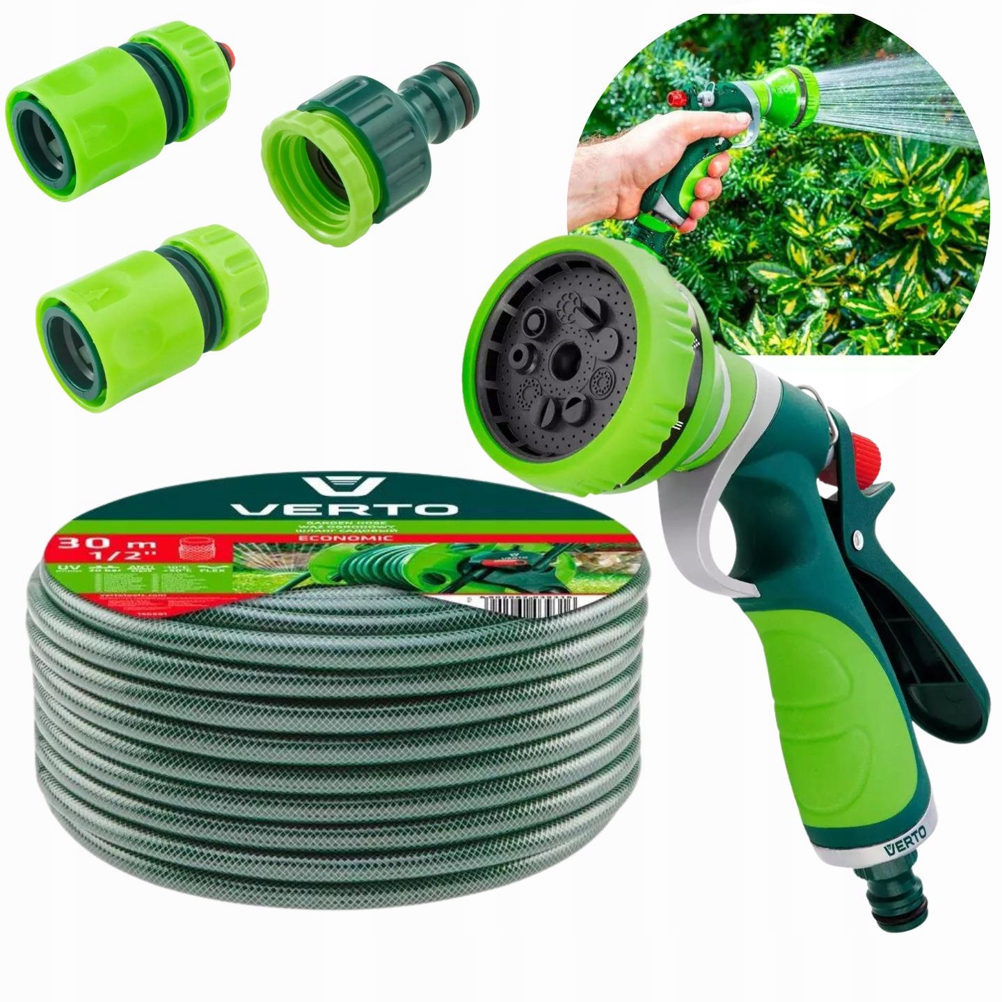 

Wąż Ogrodowy 30m 1/2 Złączki +zraszacz Pistolet