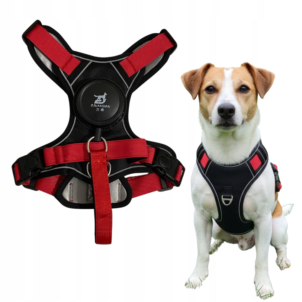 Levně postroj pro psa s vestavěným vodítkem Guard, automatický 1,5M červený S