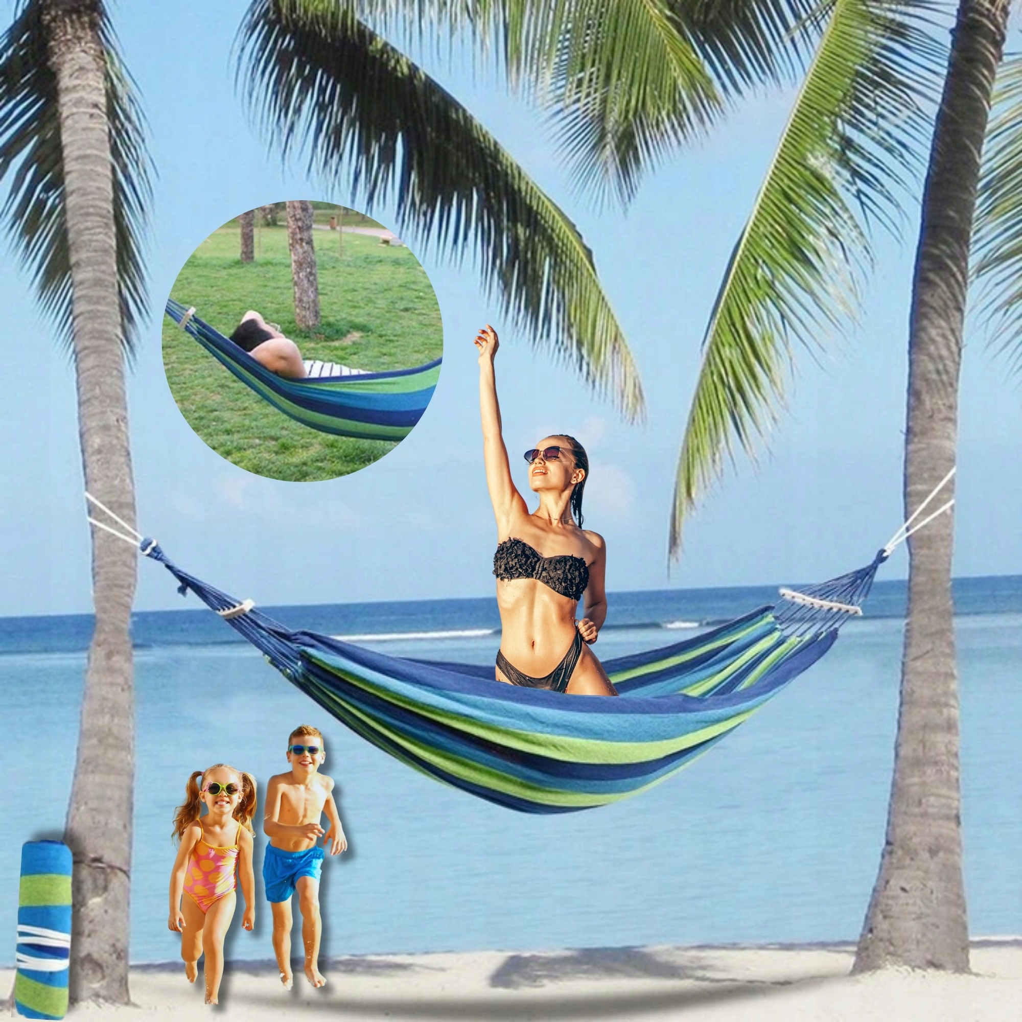 HAMAK OGRODOWY Z DRĄŻKIEM DO LEŻENIA LEŻANKA MOCNY TURYSTYCZNY ZESTAW XXL EAN (GTIN) 5906361140599