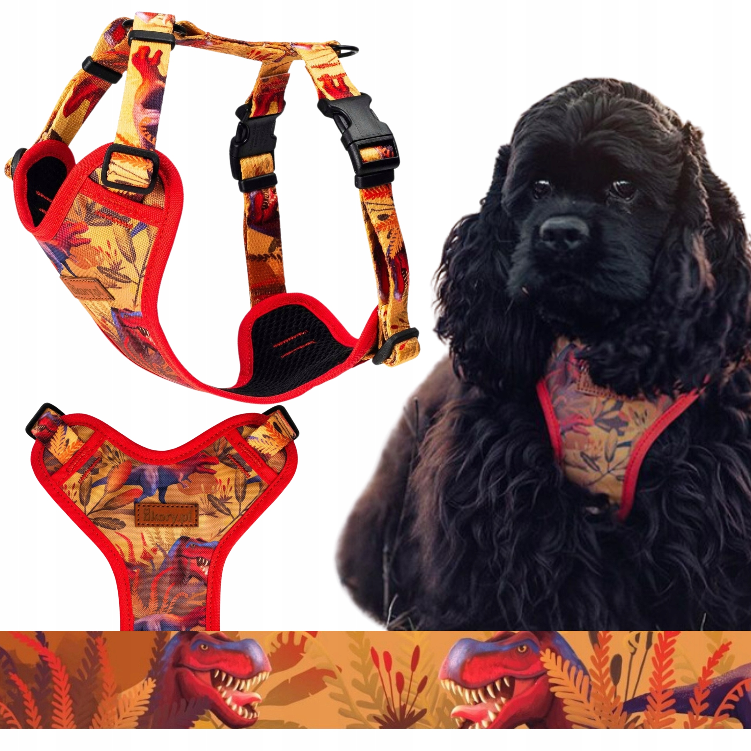 Lehké beztlakové postroje pro velkého psa L 30 mm Ukory Oranžové dino