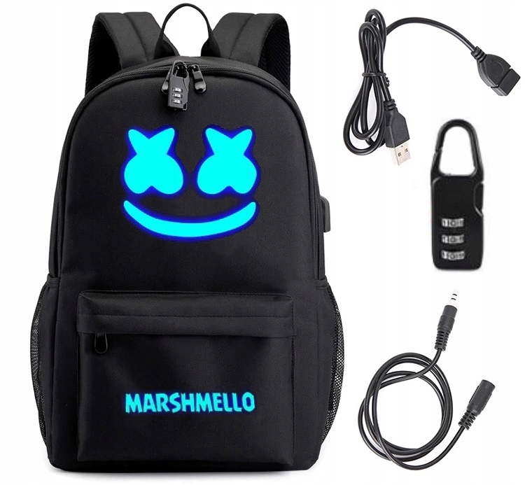 

Plecak Świecący Szkolny Marshmello Usb Kłódka