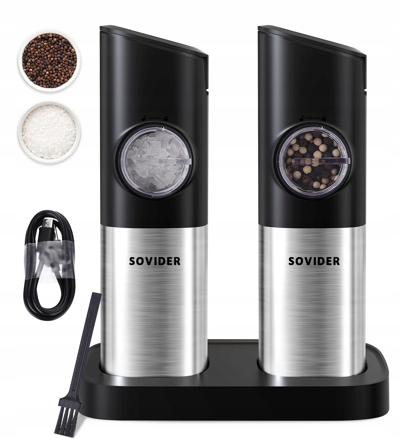 Elektryczny młynek do pieprzu i soli zestaw 2 sztuki