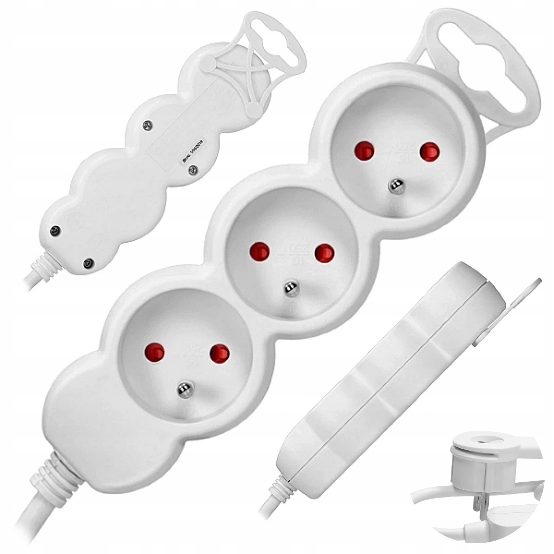 

Przedłużacz Listwa 3 x Biały Płaska Wtyczka 1,5m