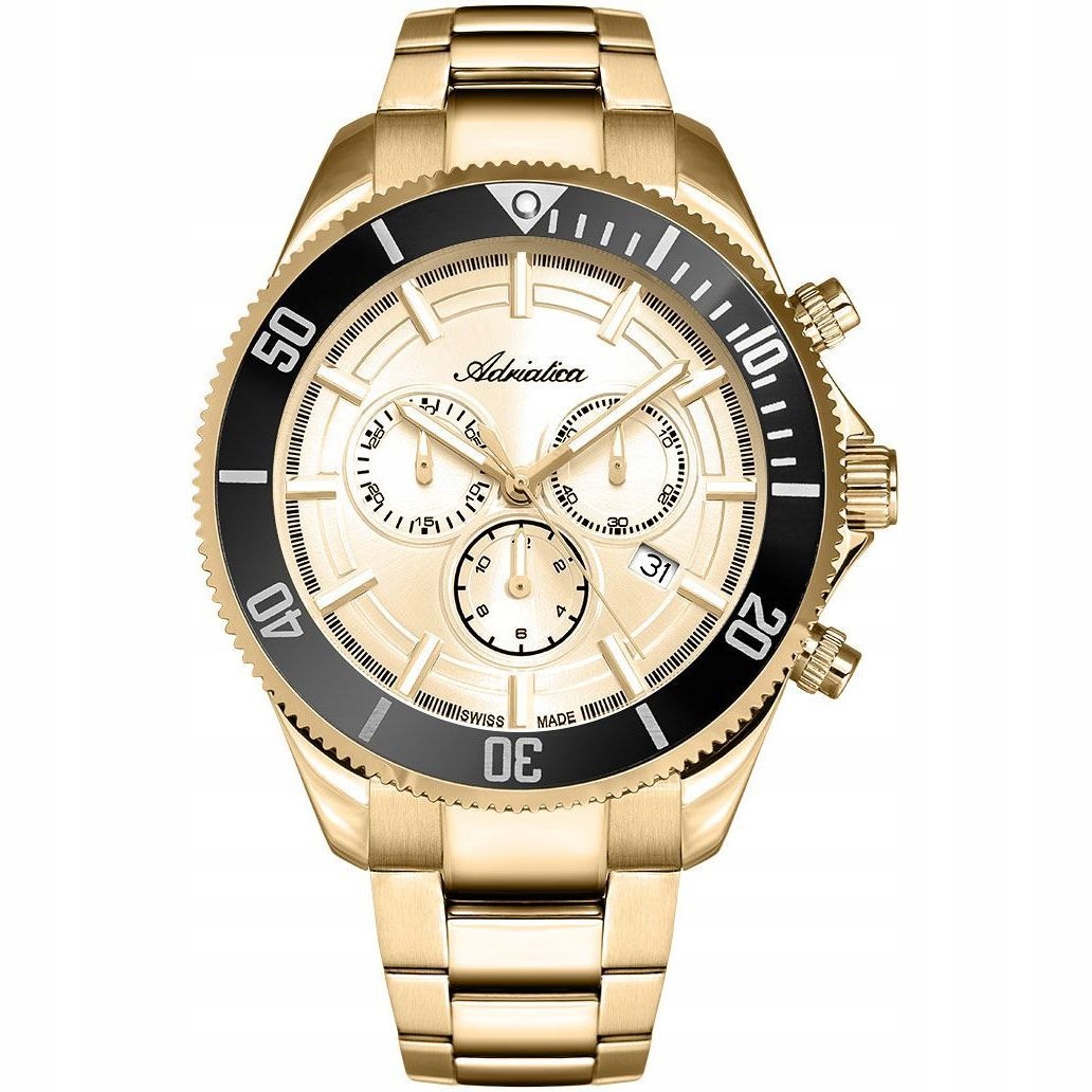 Adriatica pánské hodinky zlaté s černým prstenem a datumovkou