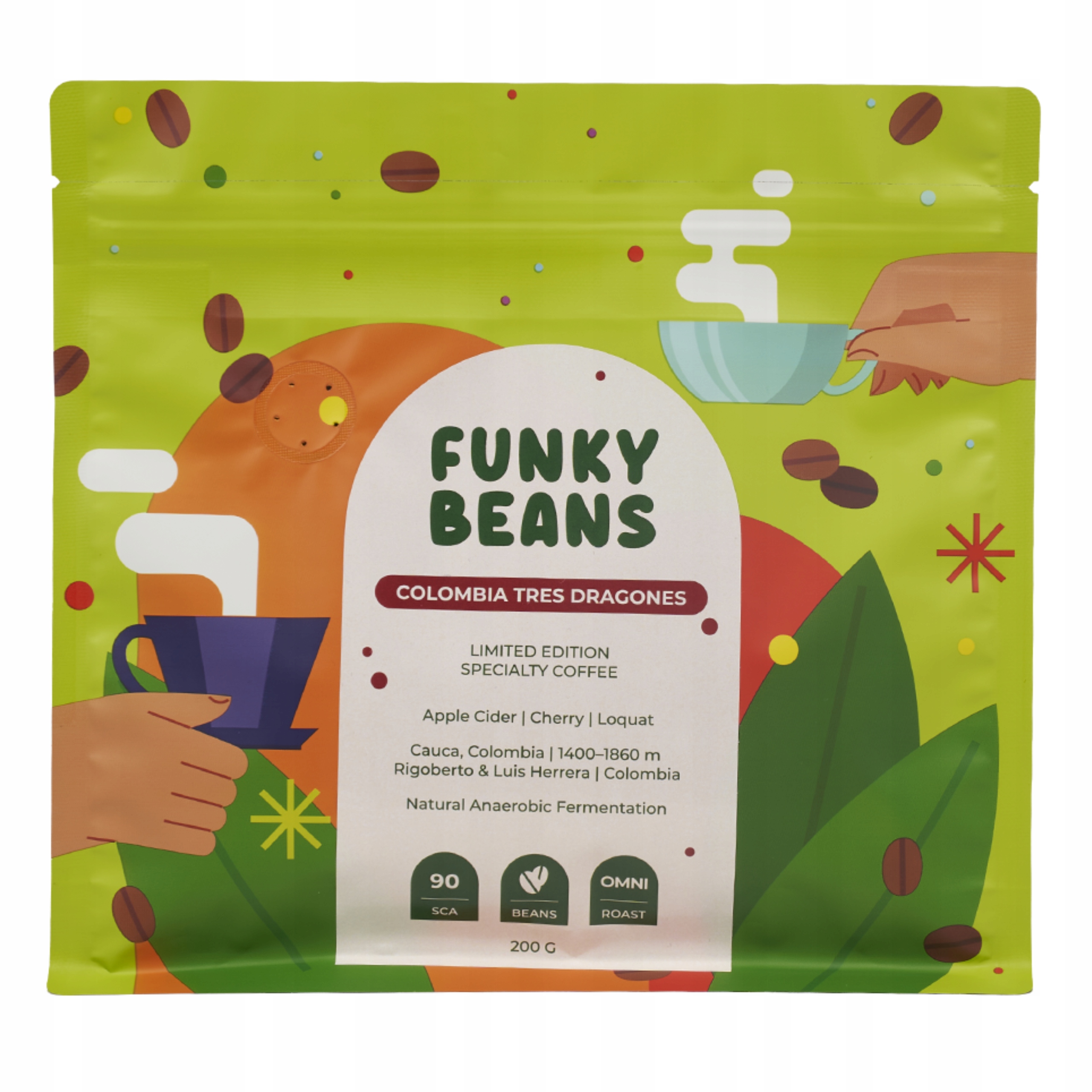 Levně Káva zrnková speciality Funky Beans Colombia Tres Dragones Arabica 200 g