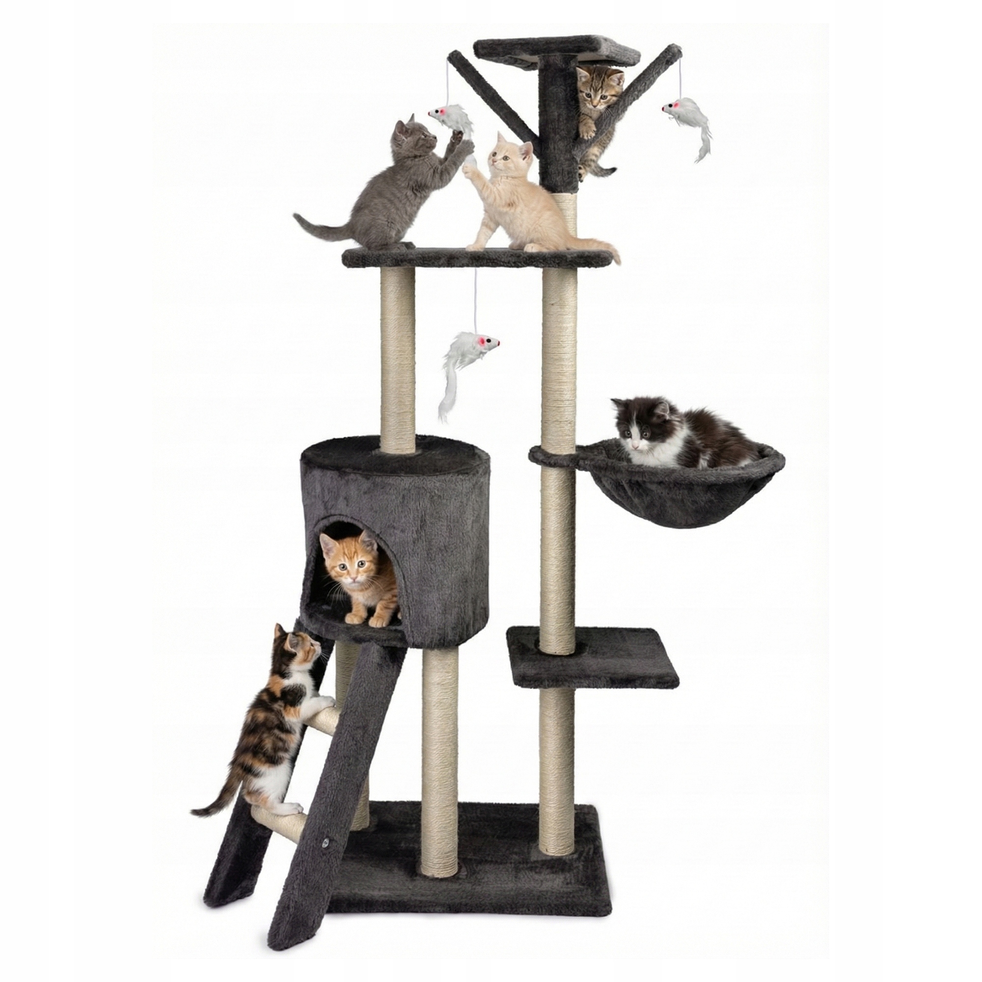 Škrabací Stoupky pro kočky Pelíšek Doméček, Stoupek, Věž, 140x49x35 cm, Tmavě šedá