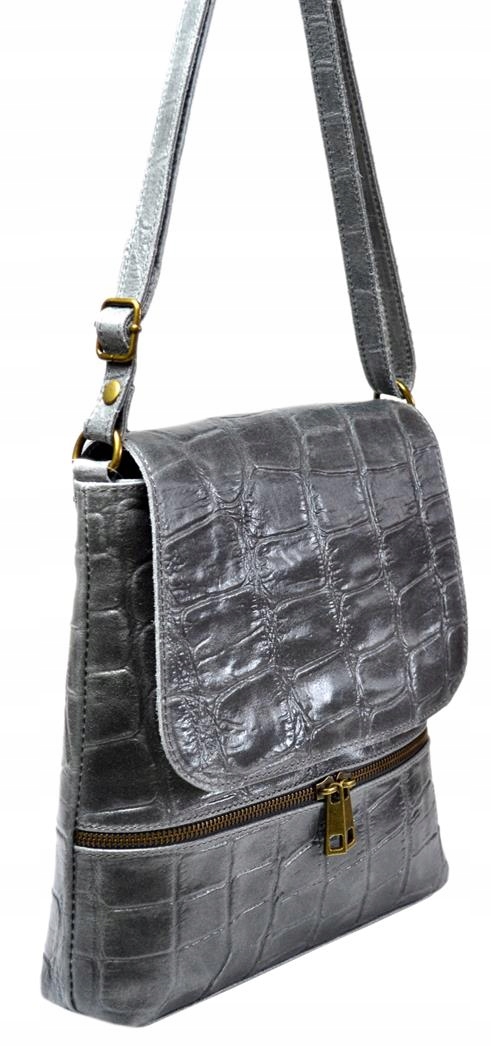 Torebka Damska Luka Szara Listonoszka Skóra Naturalna Wielkość mała (nie mieszcząca A4)