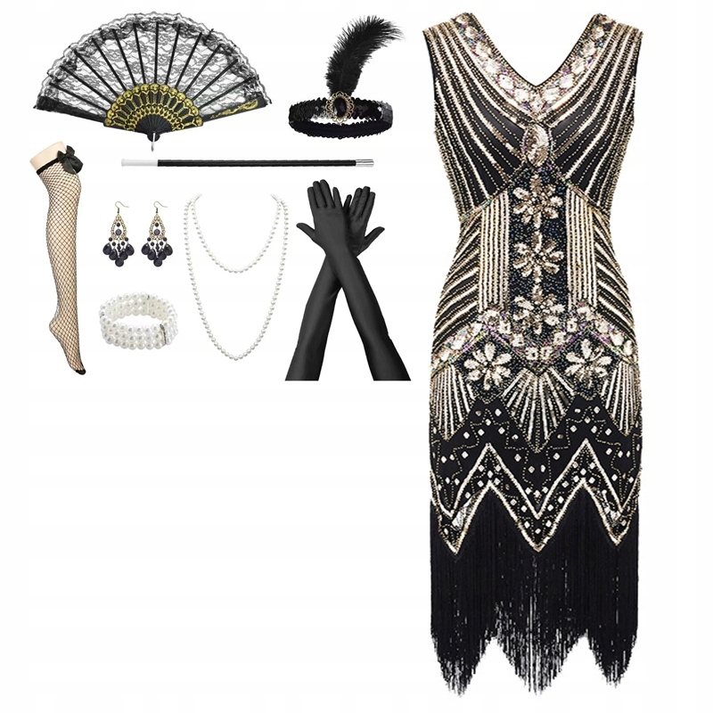 Stylové Retro Šaty S Cekinami Ve Stylu 20. Let Velký Gatsby – Set XL