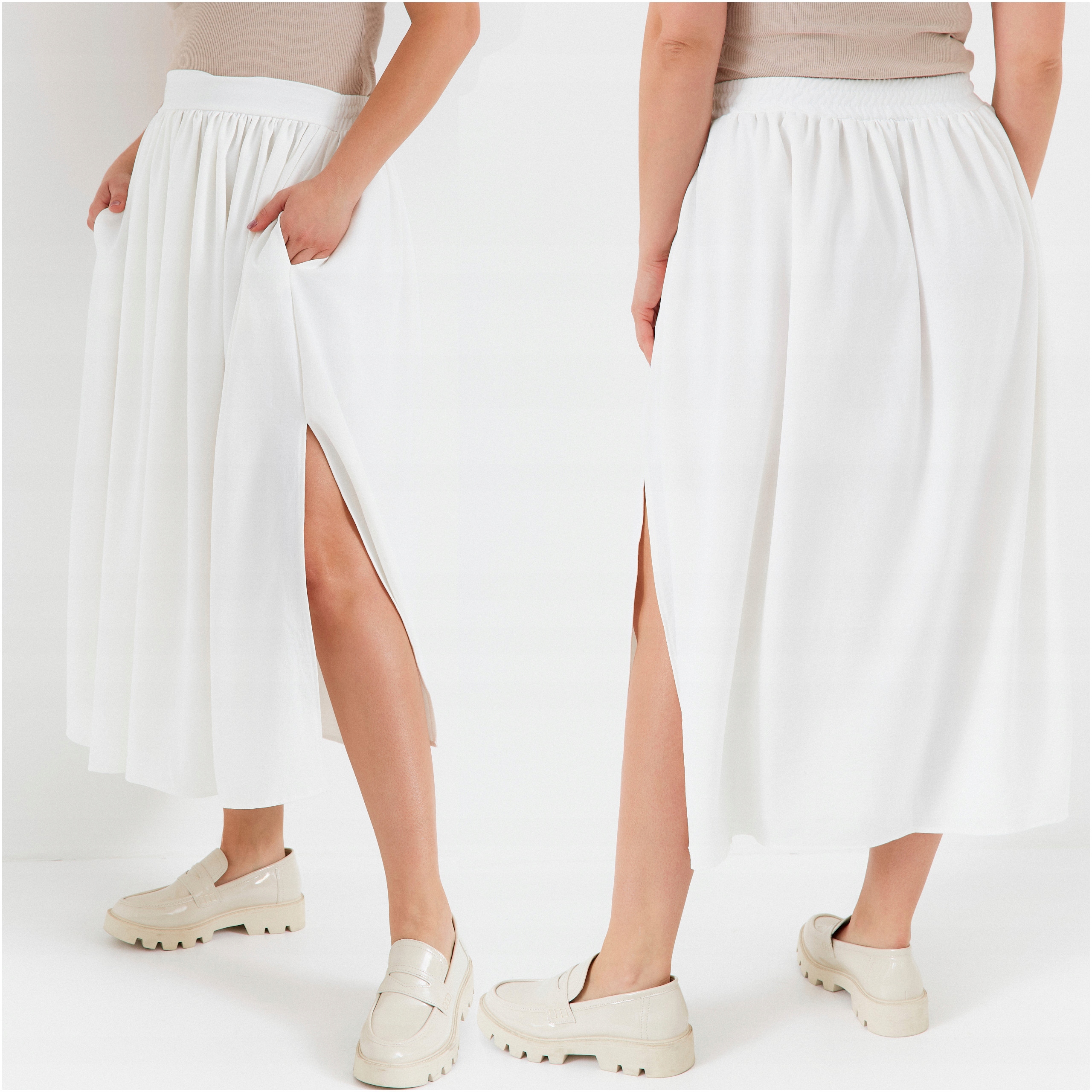 Sukně Maxi Černá Elegantní Vzdušná Nařasená Vysoký stav Bílá