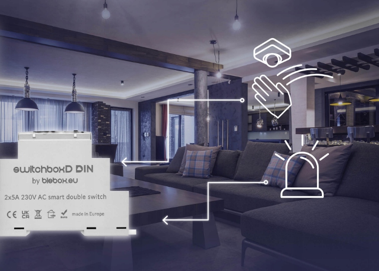 BleBox switchBoxD DIN inteligentny przekaźnik WIFI Zasilanie sieciowe