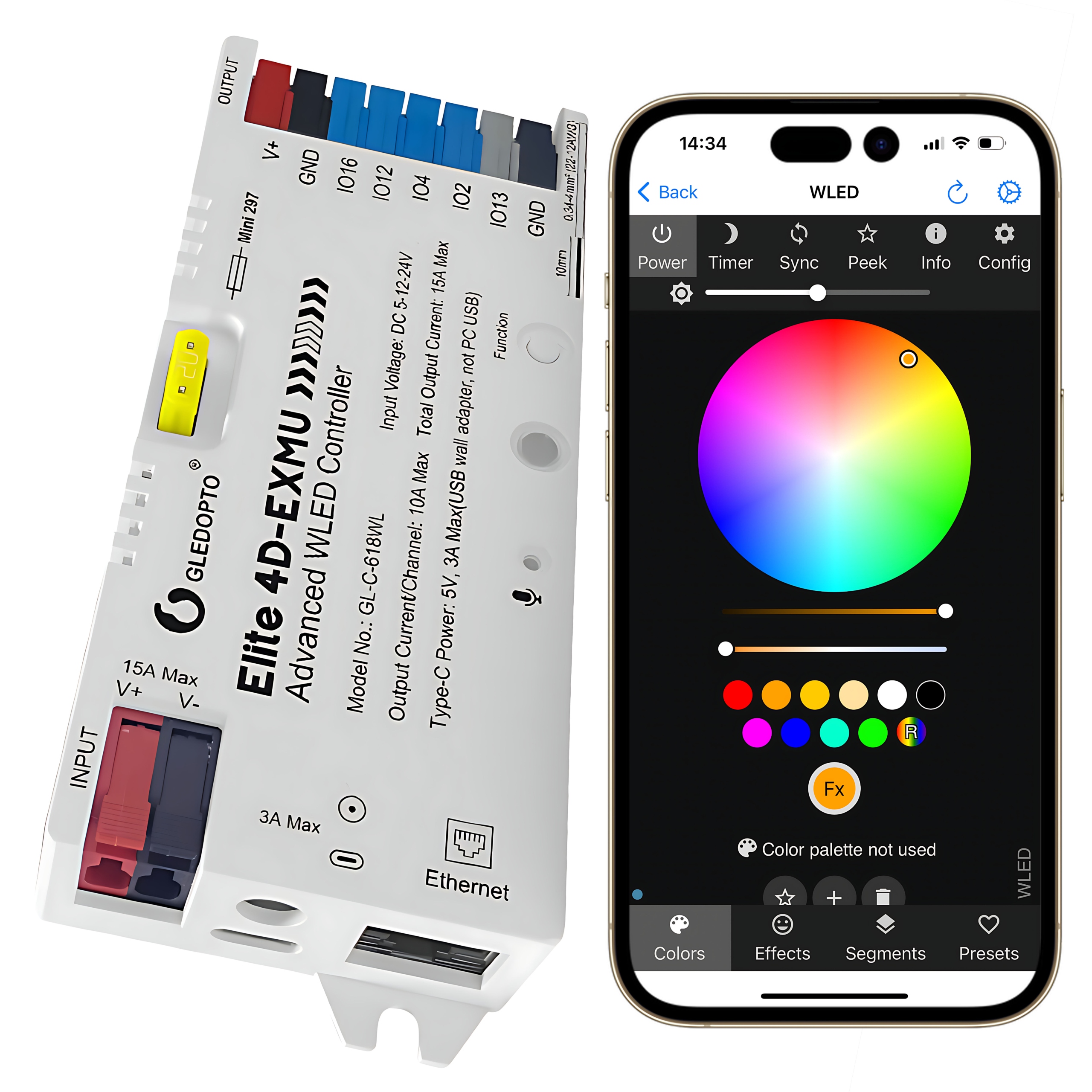 Sterownik LED WLED RGBIC WiFi ESP32 Ethernet RJ45 PWM WS281x MQTT 4 KANAŁY