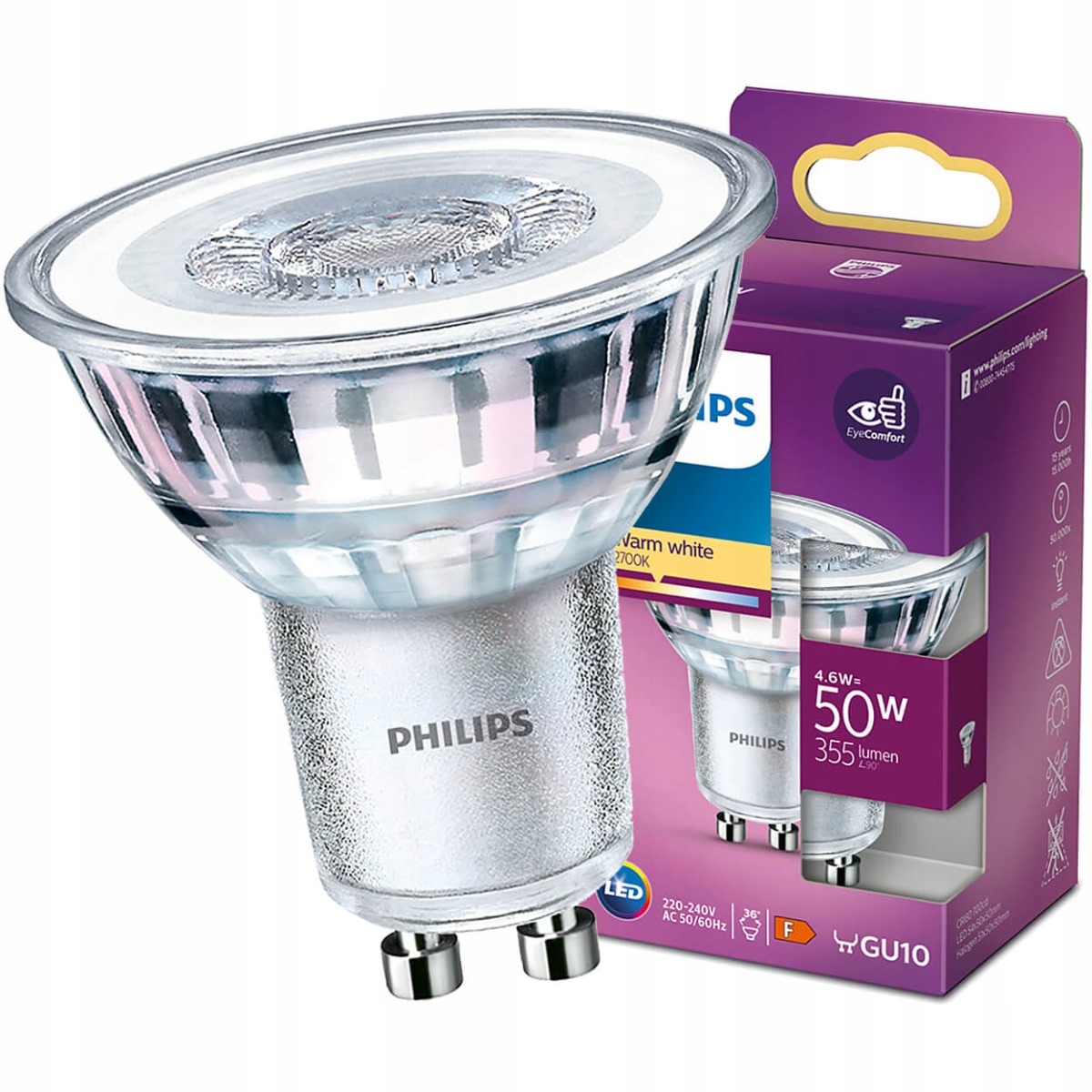 

Żarówka Led GU10 4,6W 50W 355lm 2700K Philips