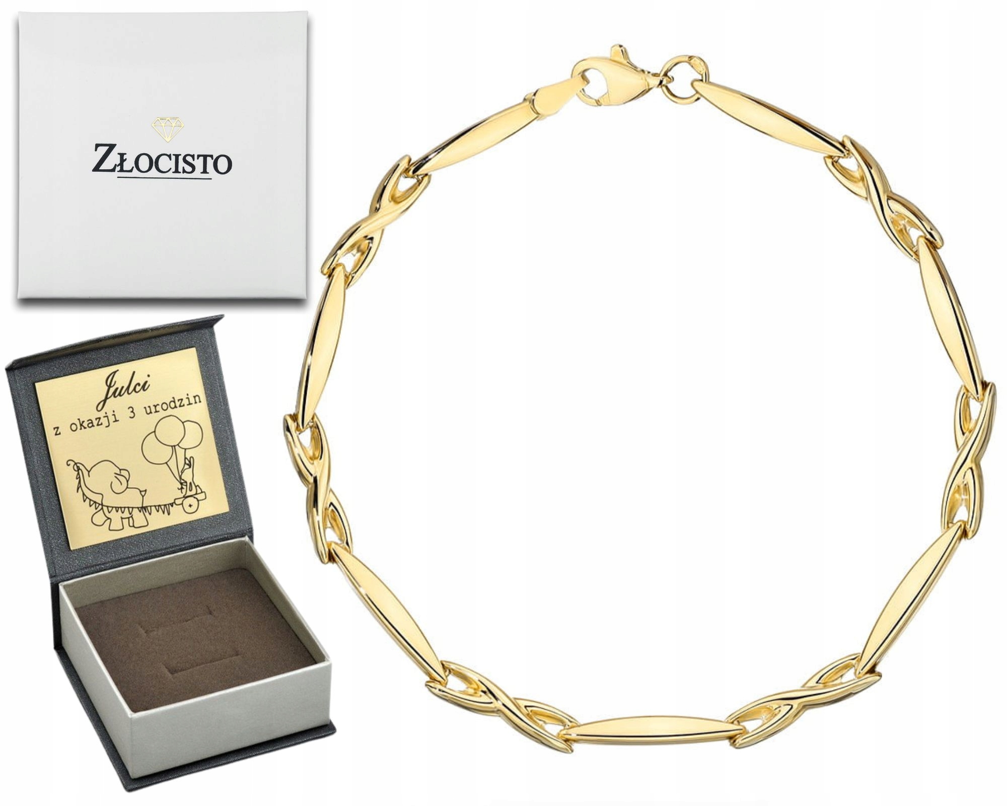 Zlatý Náramek Prodloužené Elipsy Dárek Gravírování