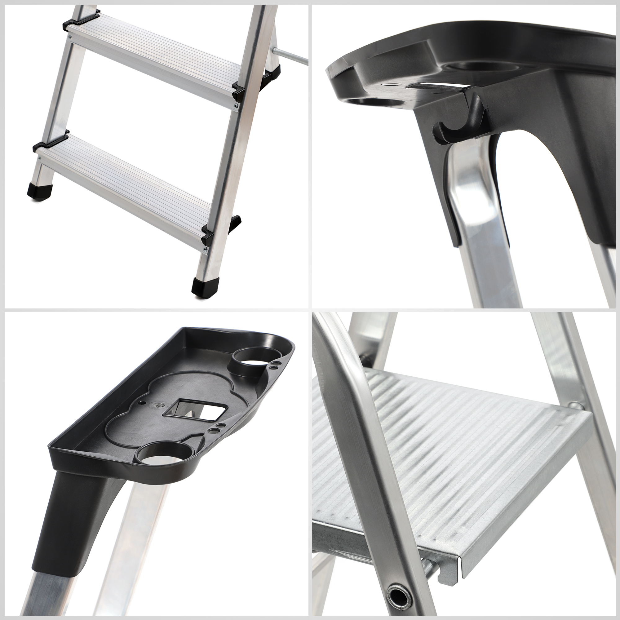 KADAX DRABINA ALUMINIOWA 6 STOPNIOWA MOCNA SKŁADANA DOMOWA PÓŁKA +HAK 125kg Wysokość robocza 3.19 m