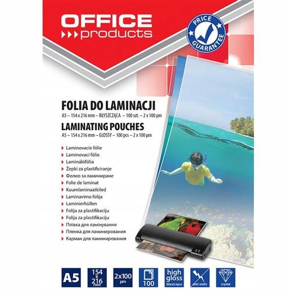 

Folia laminacyjna Office Products A5 2x100mikr. bł