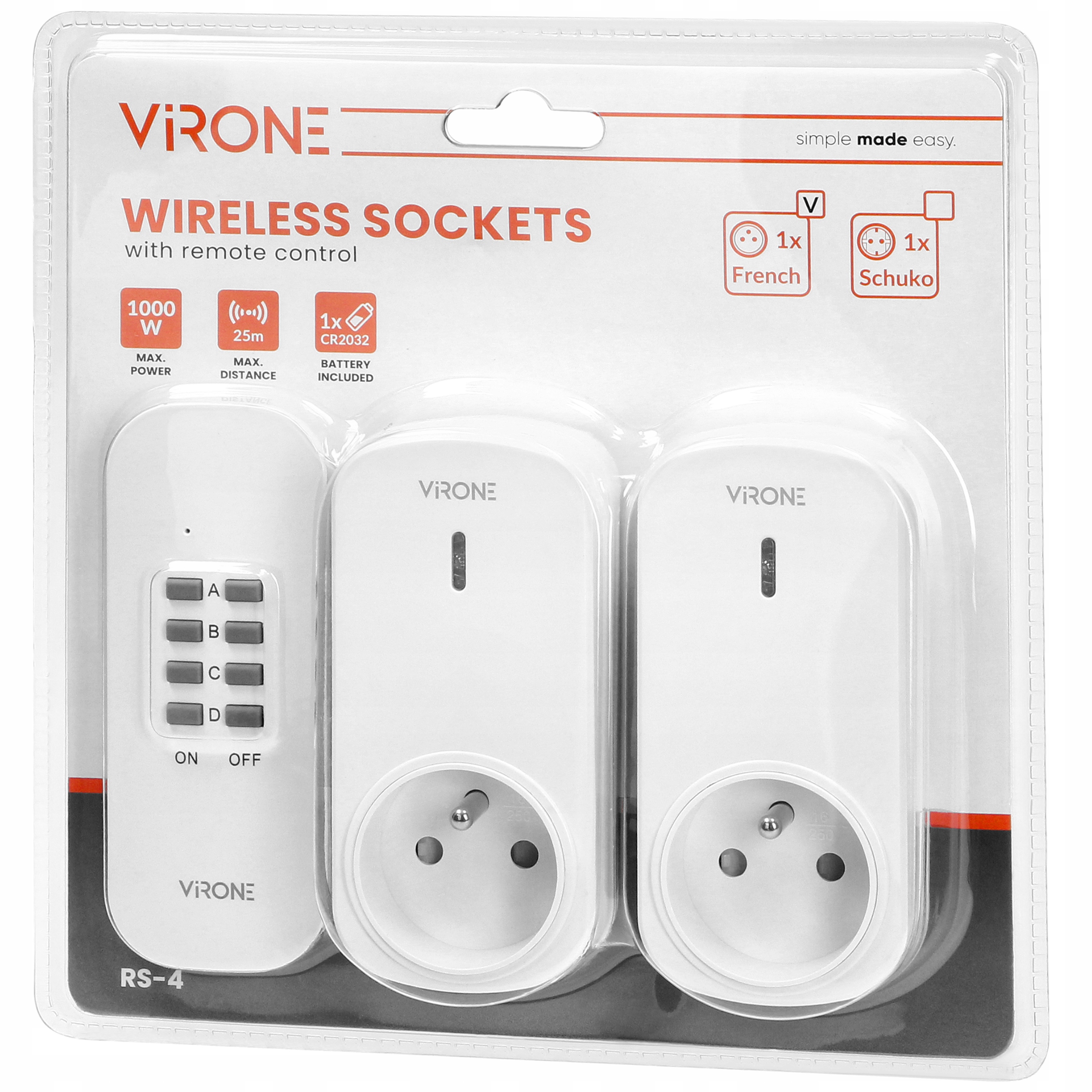 2 GNIAZDA BEZPRZEWODOWE NA PILOTA WYŁĄCZNIK GNIAZDKA STEROWANE PILOTEM 2+1 Marka Virone