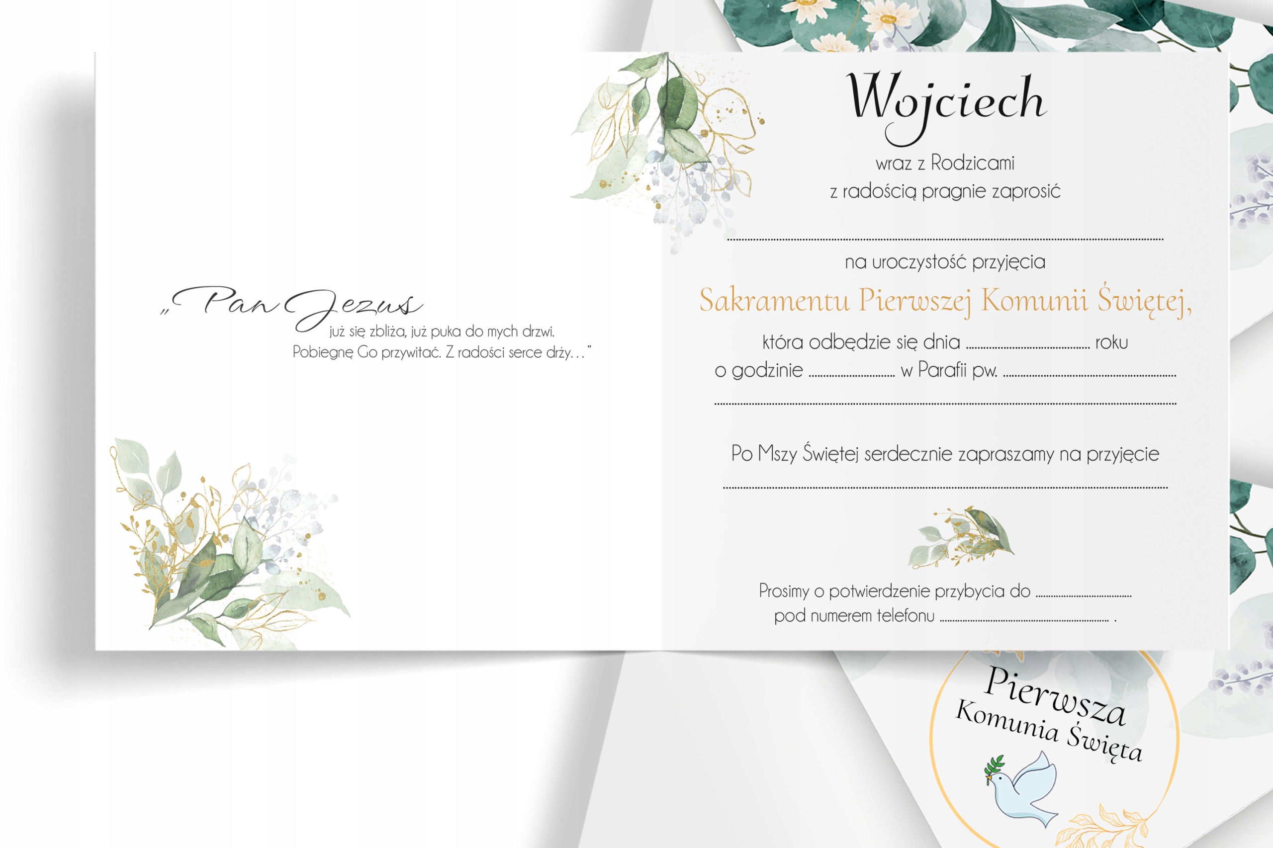 ZAPROSZENIE NA KOMUNIĘ PRZYJĘCIE DLA RODZEŃSTWA + KOPERTA [109_13] Szerokość produktu 14 cm