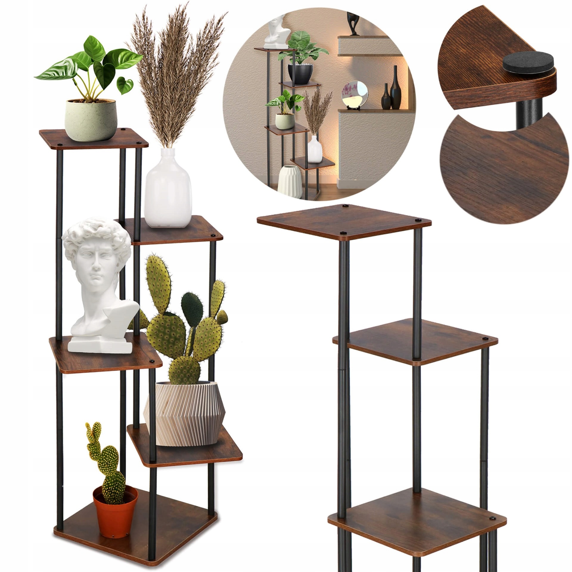 Kovový Držák Na Květináč Stojan Na Květiny Rostliny Police x5 Stojící Regál Loft