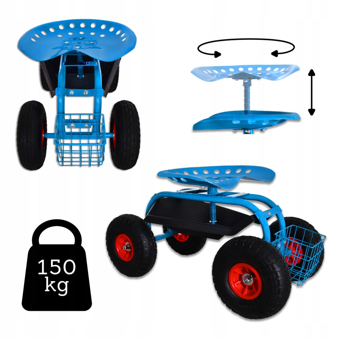 Taboret Krzesło na Kółkach do Prac Ogrodowych Obrotowy Regulowany