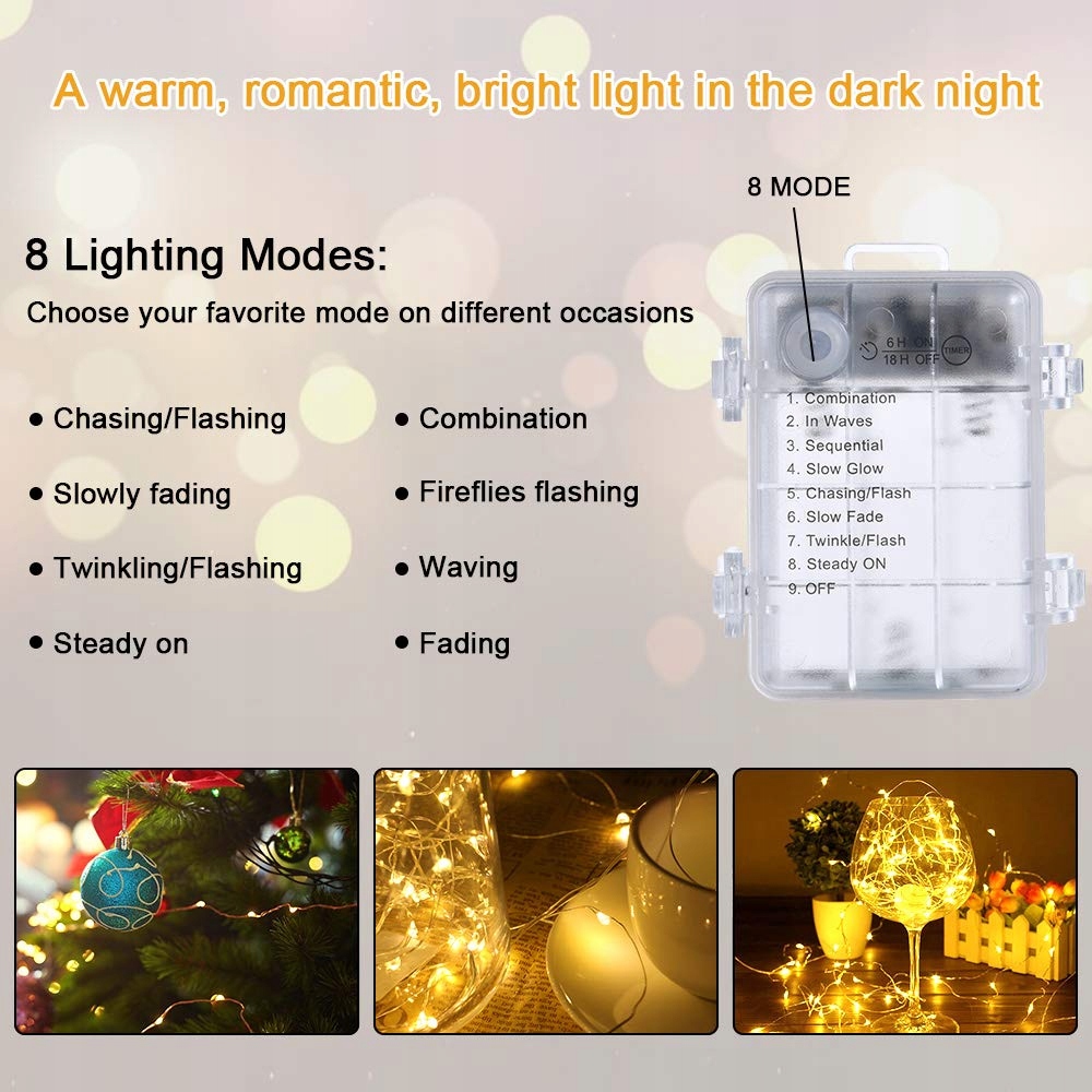 VICLOON LAMPKI DEKORACYJNE GIRLANDA ŁAŃCUCH ŚWIETLNY 10M 100LED — miniatura 4