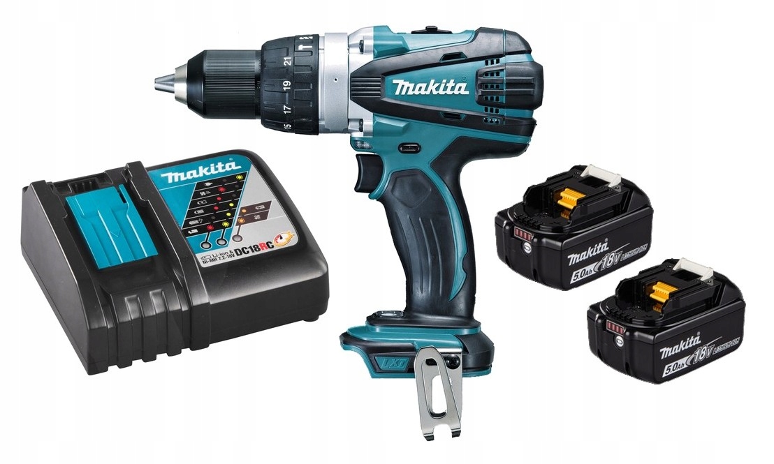 Makita Akumulatorowa Wiertarko Wkrętarka LXT18V 2x5Ah BL1850 DC18RC DHP458Z