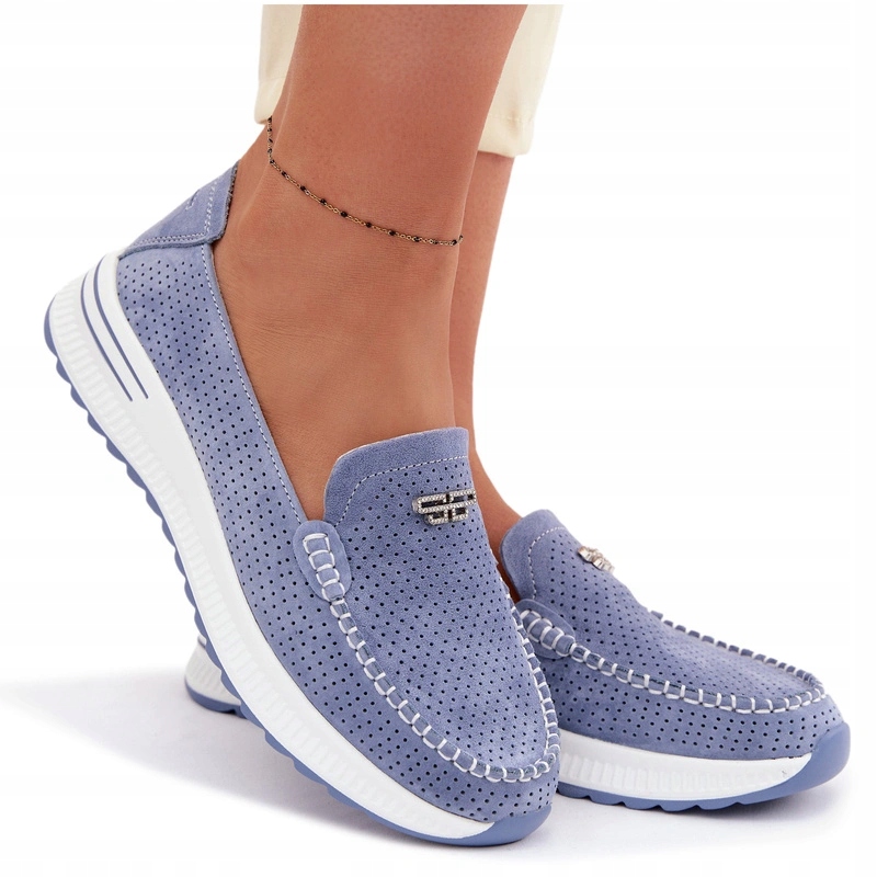 Mokasíny Dámské Polobotky Lehké Comfort Shoes Ze Semiše Modré 40