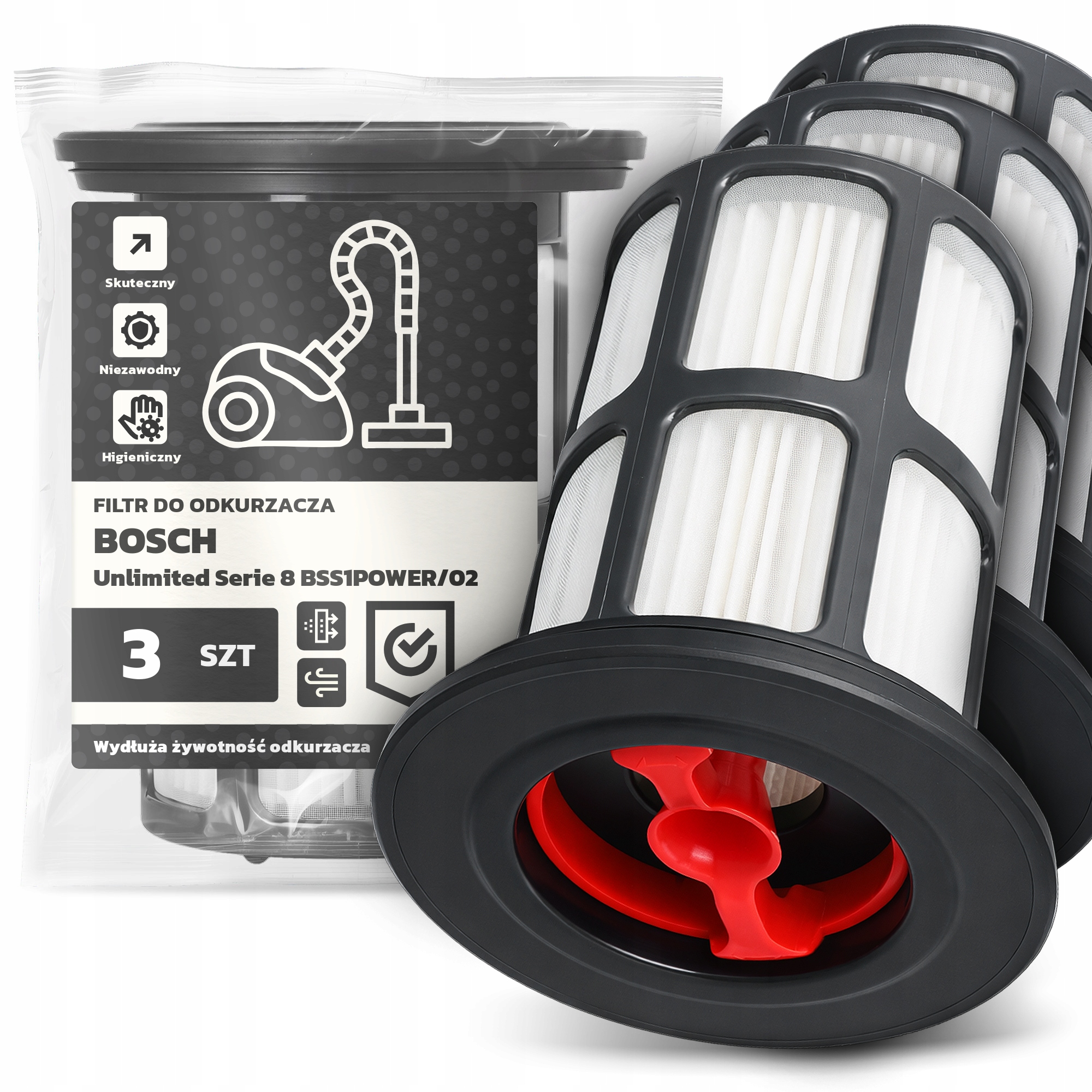 3x Filtr Pro Vysavač Bosch Unlimited Serie 8 BSS1POWER/02 Hepa Filtr Em-w