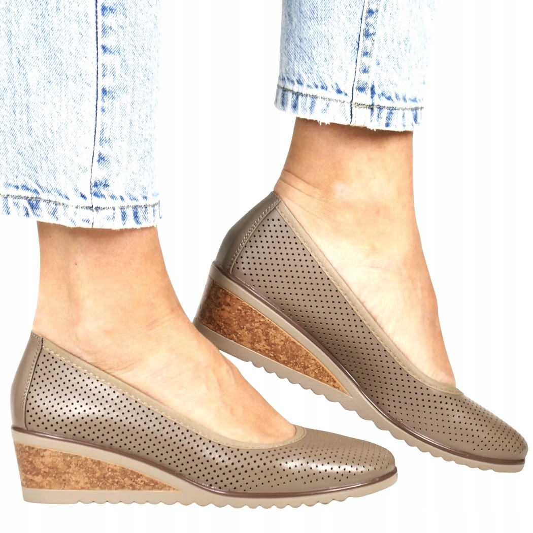 iButy Čelovky Dámské Na Koturně Ažurové Nazouvací Taupe Hnědé Pohodlné