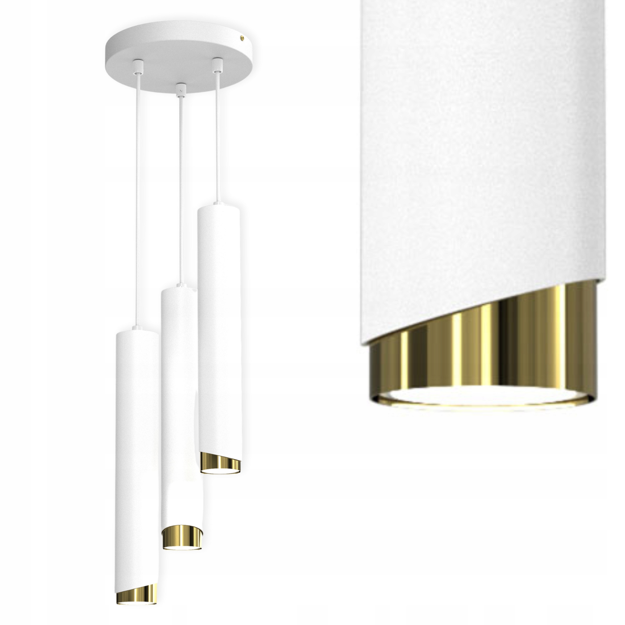 Závěsné Stropní Svítidlo Kovová Trubka Sopel GU10 Loft Spot Bílá Zlatá Polská