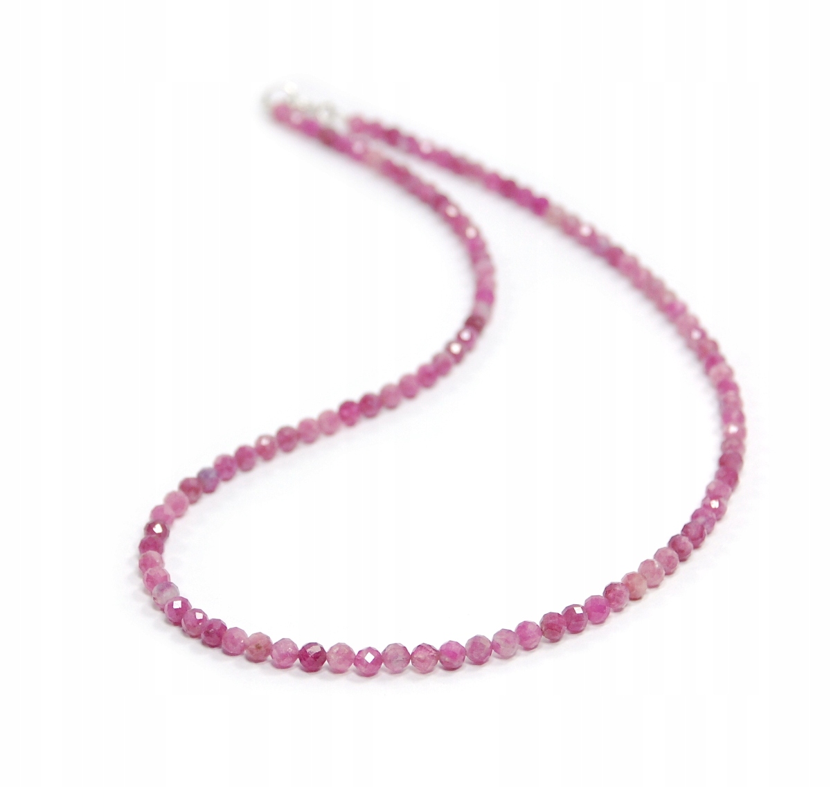 Naszyjnik naturalny Rubelit różowy Turmalin kulki fasetowane 4mm srebro