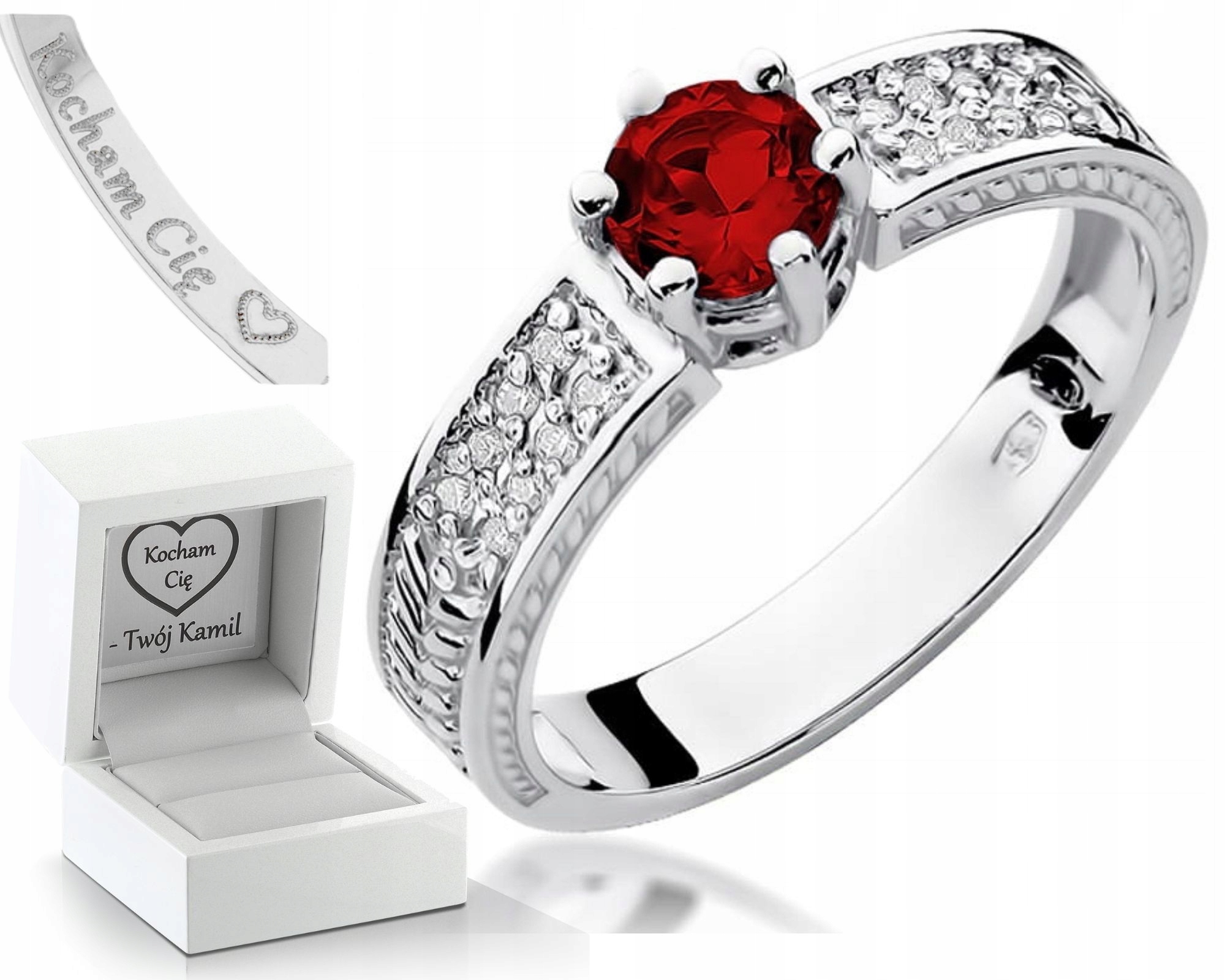 Bílý Zlatý Prstýnek S Rubínem A Brilianty 585