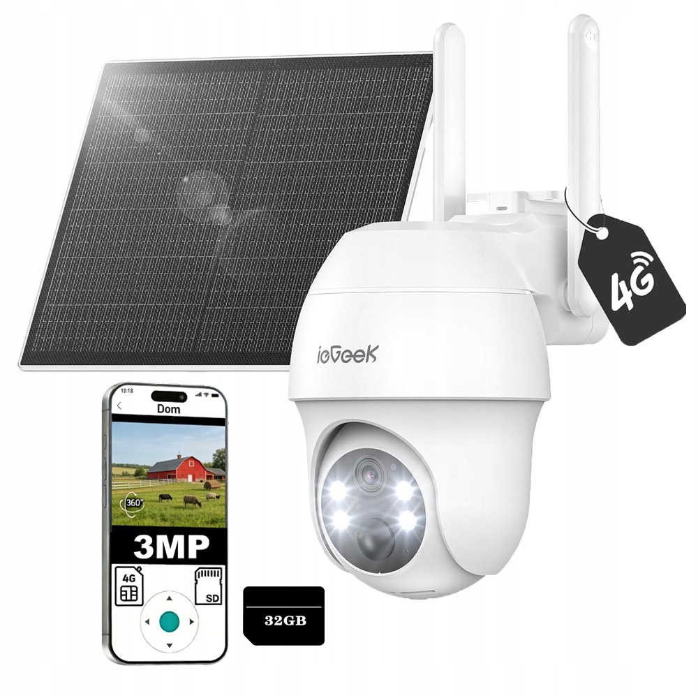 Lte Venkovní kamera 4G Ptz 4G Solární kamera s Sim kartou a 32 Gb kartou