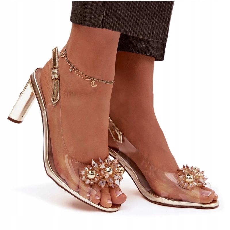 Transparentní Dámské Sandály S Podpatkem, Ozdoba Sloupek D&a MR52-232 Zlaté 38