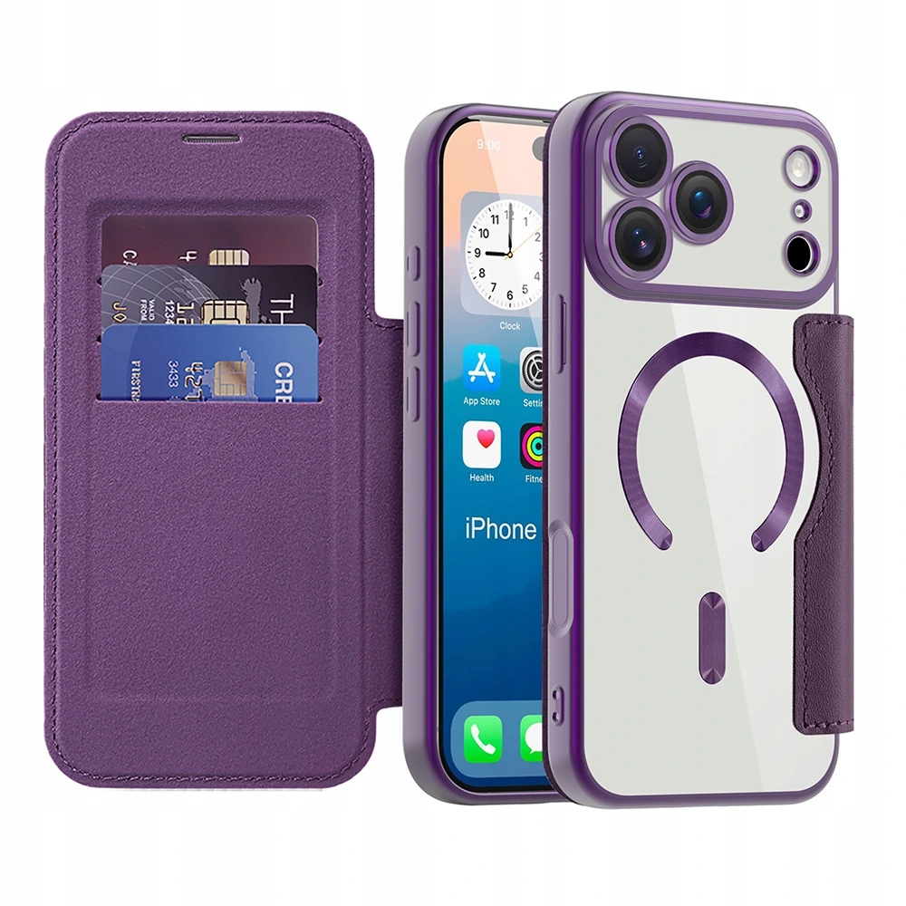 Techsuit – SmartMag Book Case etui książkowe na iPhone 17 Pro – fioletowe