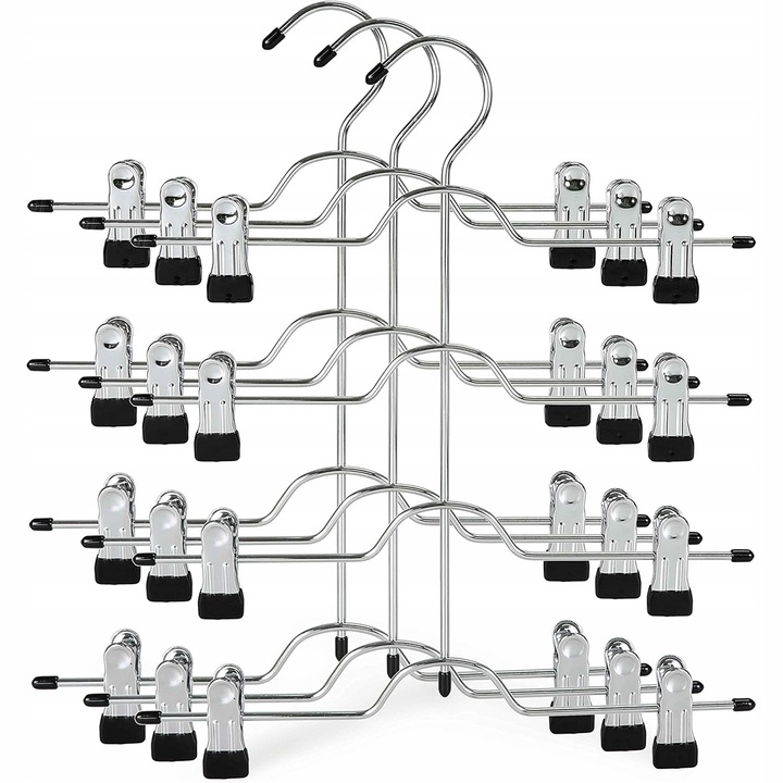 3ks Kovový věšák na kalhoty a sukně s klipy, 4 úrovně