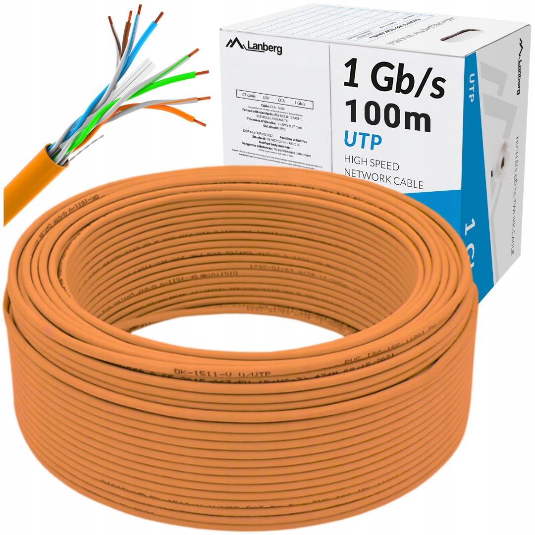 Kabel Przewód Sieciowy Lan Skrętka RJ45 Utp KAT.6 CAT.6 100M Lanberg