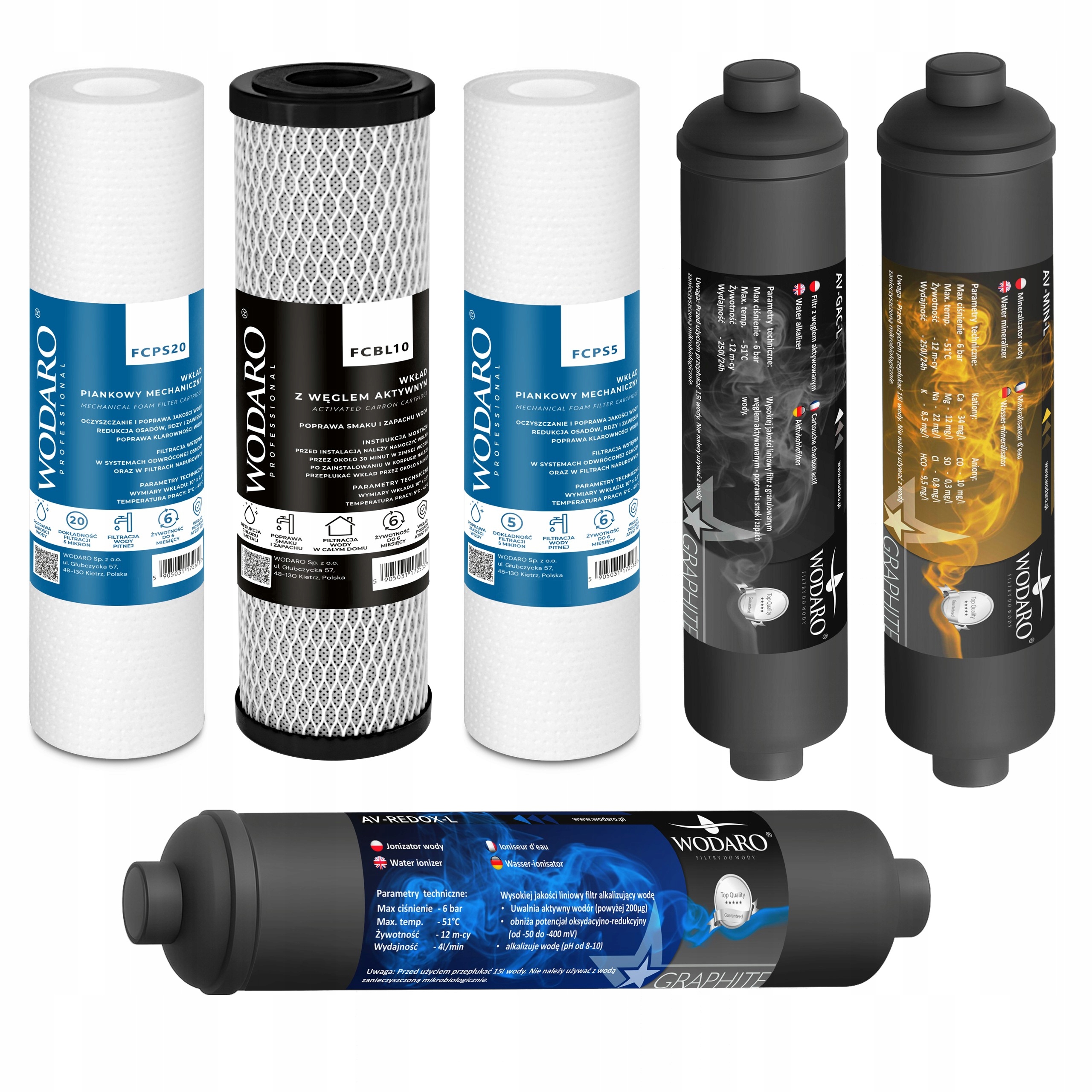 Zestaw Wkładów Wodaro Av-gac-l Mineralizator Av-min-l Jonizator Av-redox-l